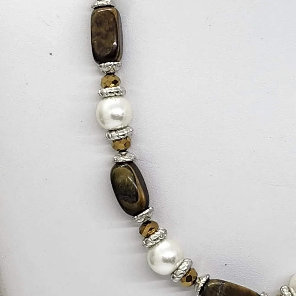 Vintage Tiger Eye Faux Pearl Necklace‎